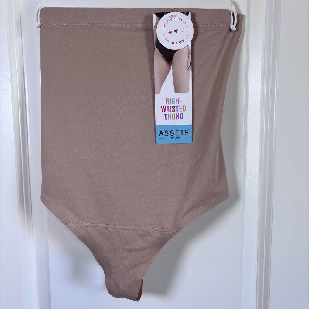 Assets by Spanx Women's M High-Waisted Thong Stretch Shaping Neutral Beige NWT